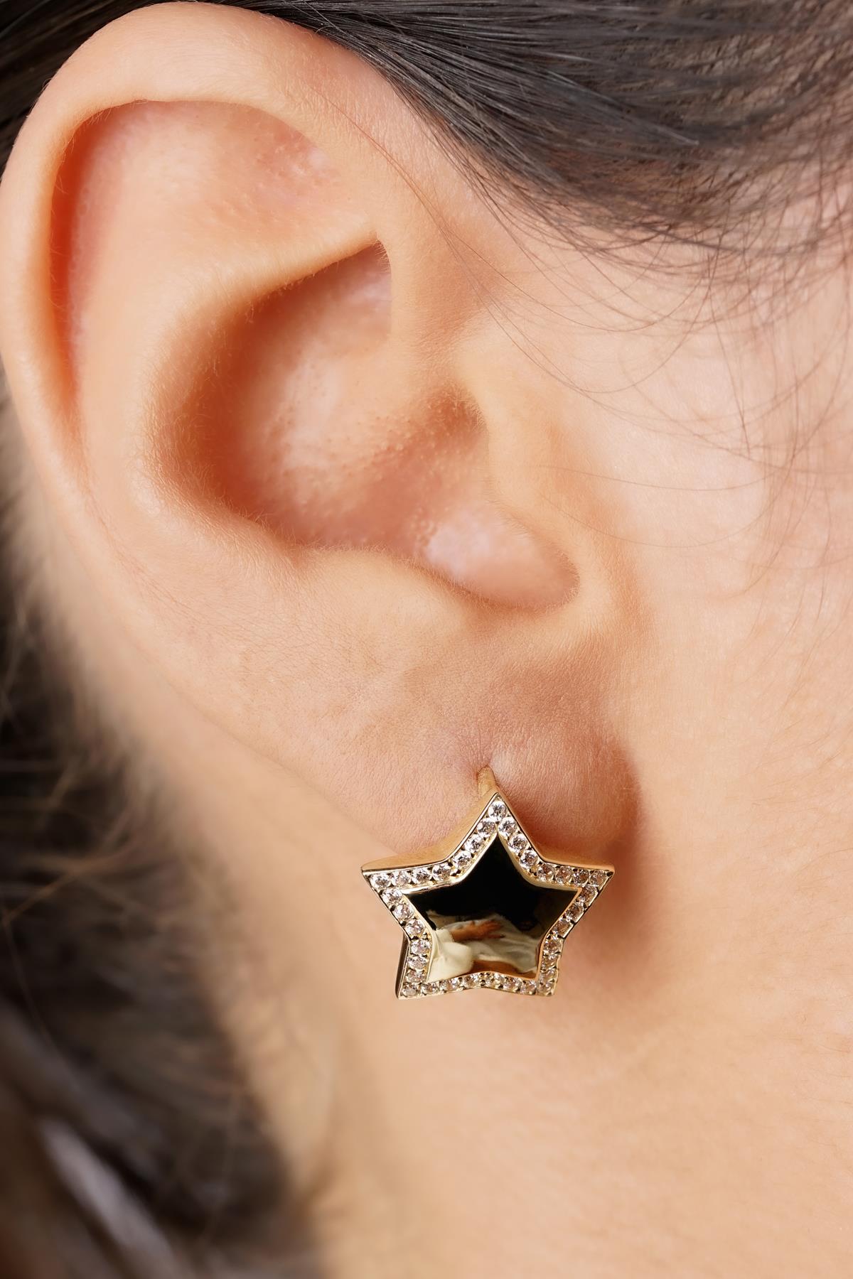 14ct Gold Pave Dome Star Stud Earrings