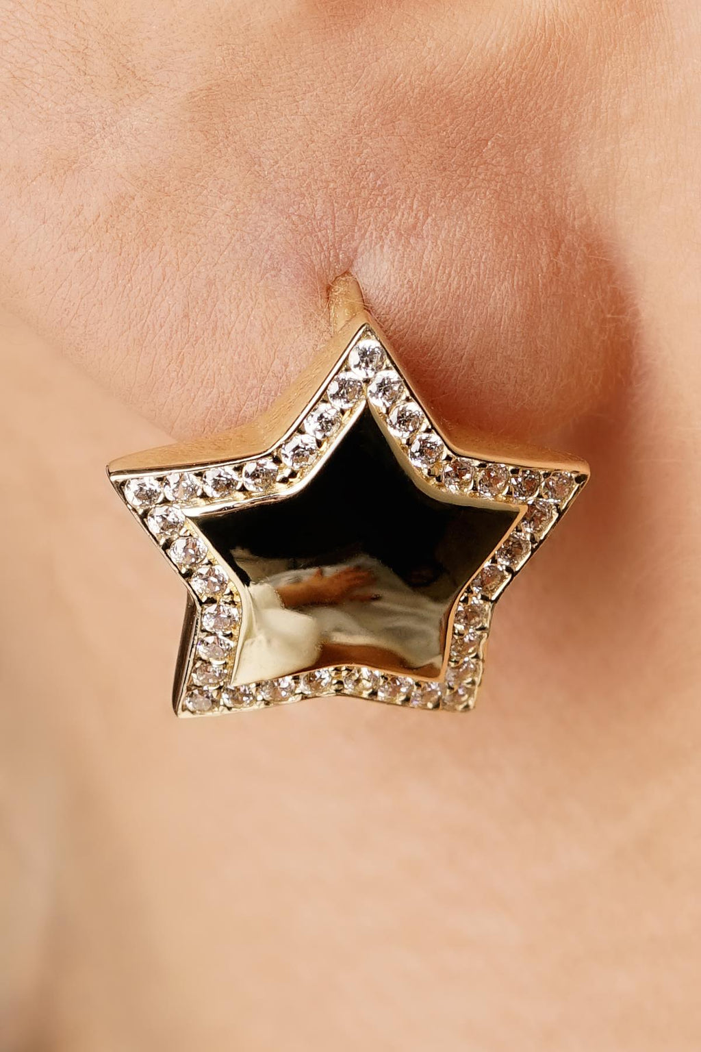 14ct Gold Pave Dome Star Stud Earrings