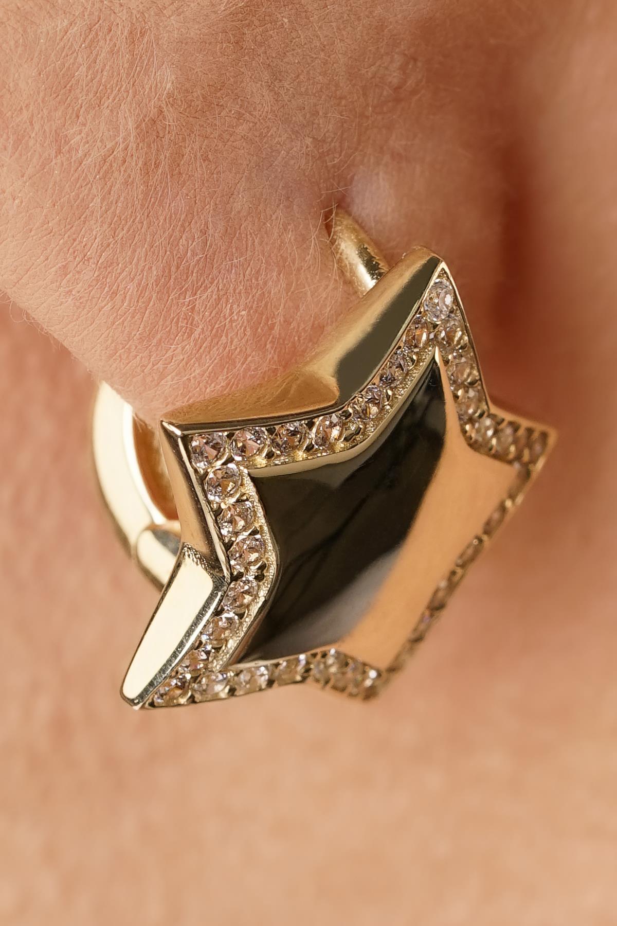 14ct Gold Pave Dome Star Stud Earrings