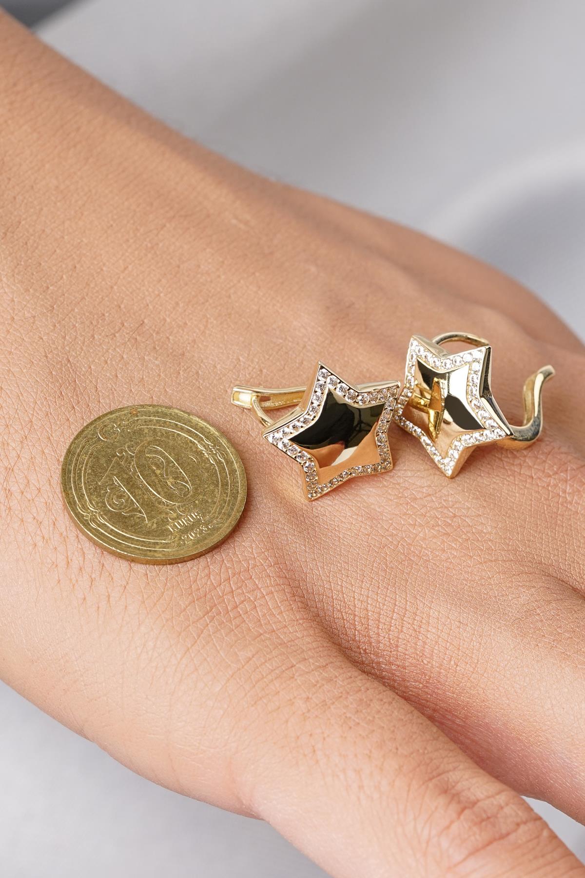 14ct Gold Pave Dome Star Stud Earrings