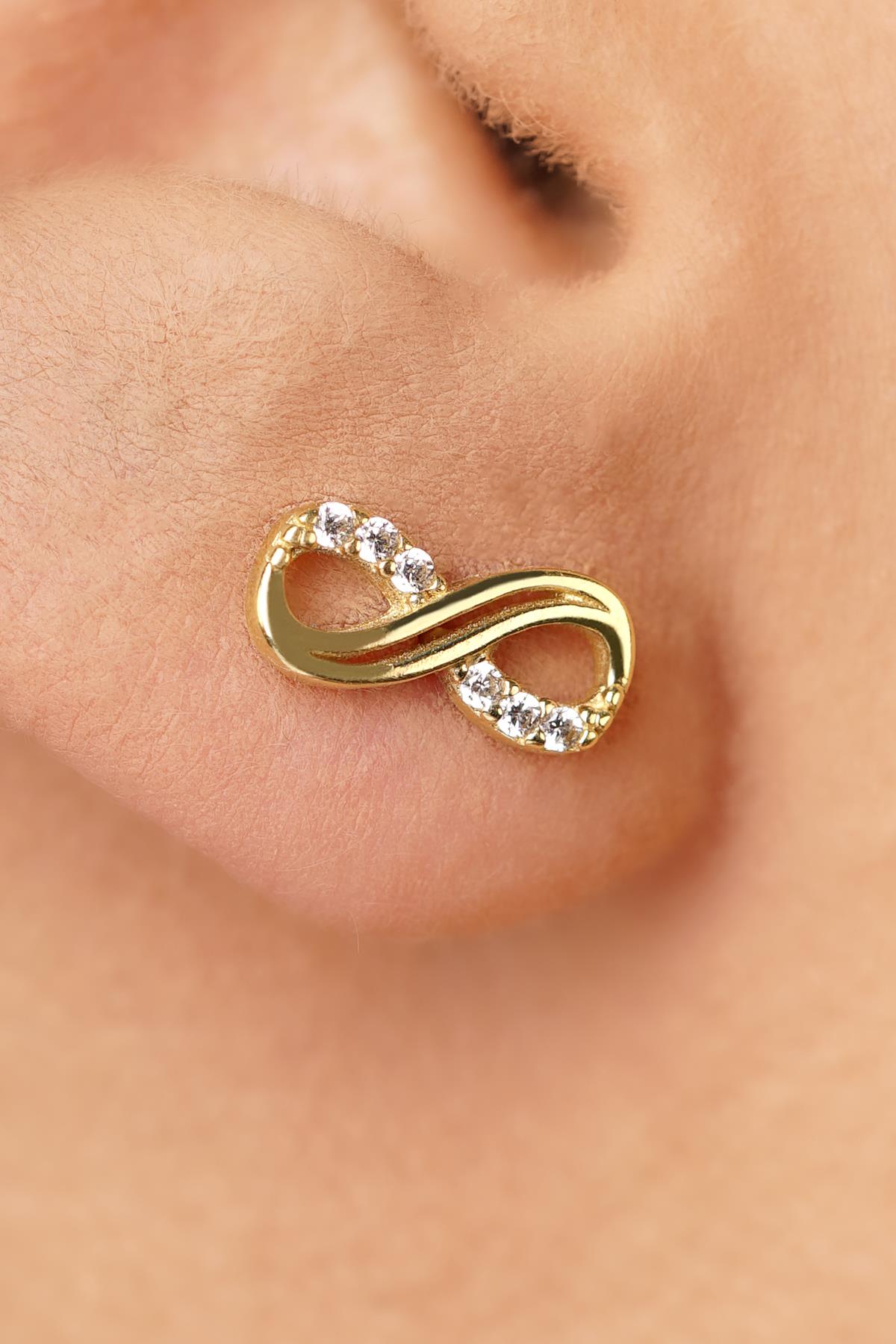 14ct Gold Pave Infinity Stud Earrings