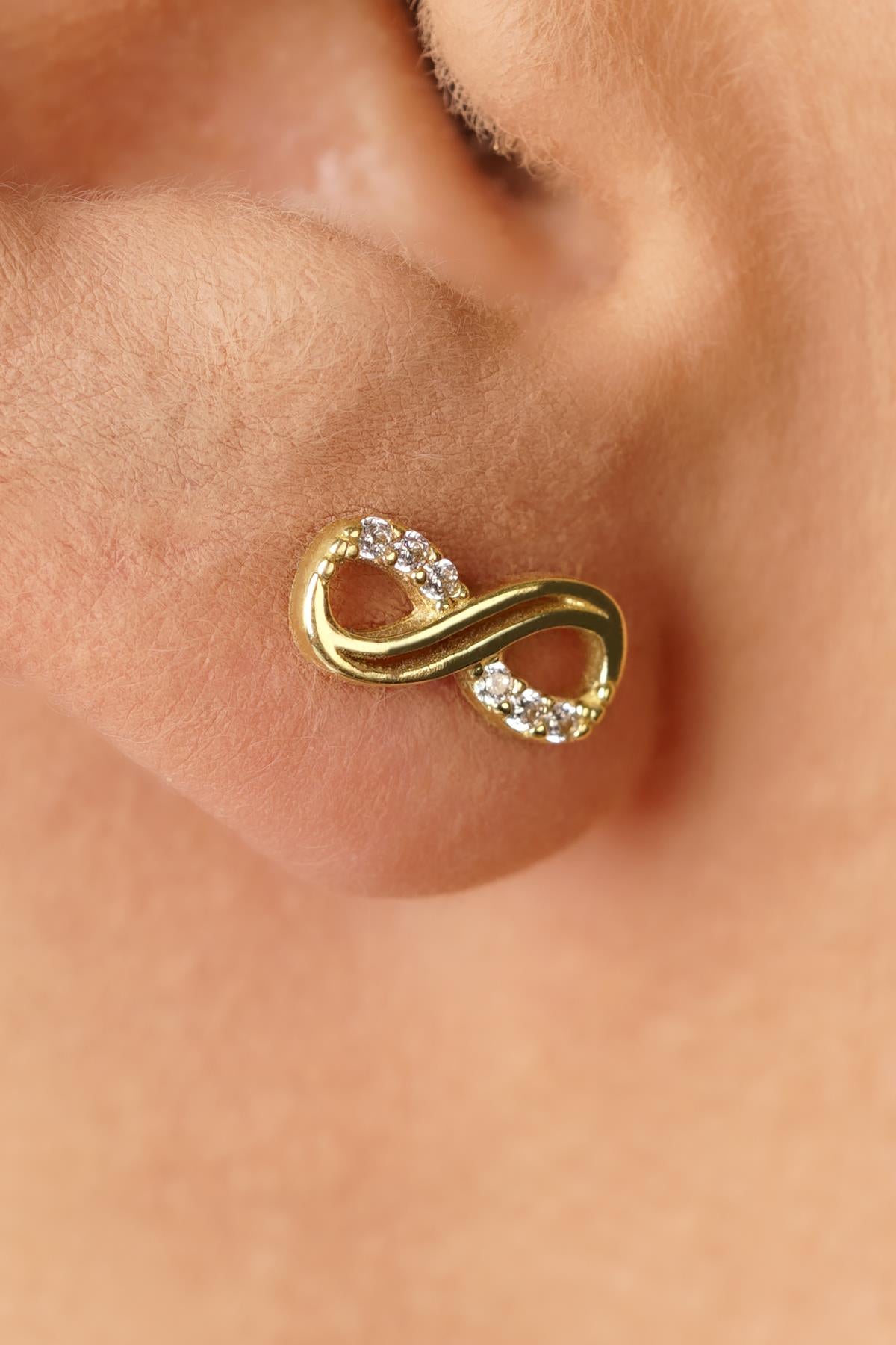 14ct Gold Pave Infinity Stud Earrings