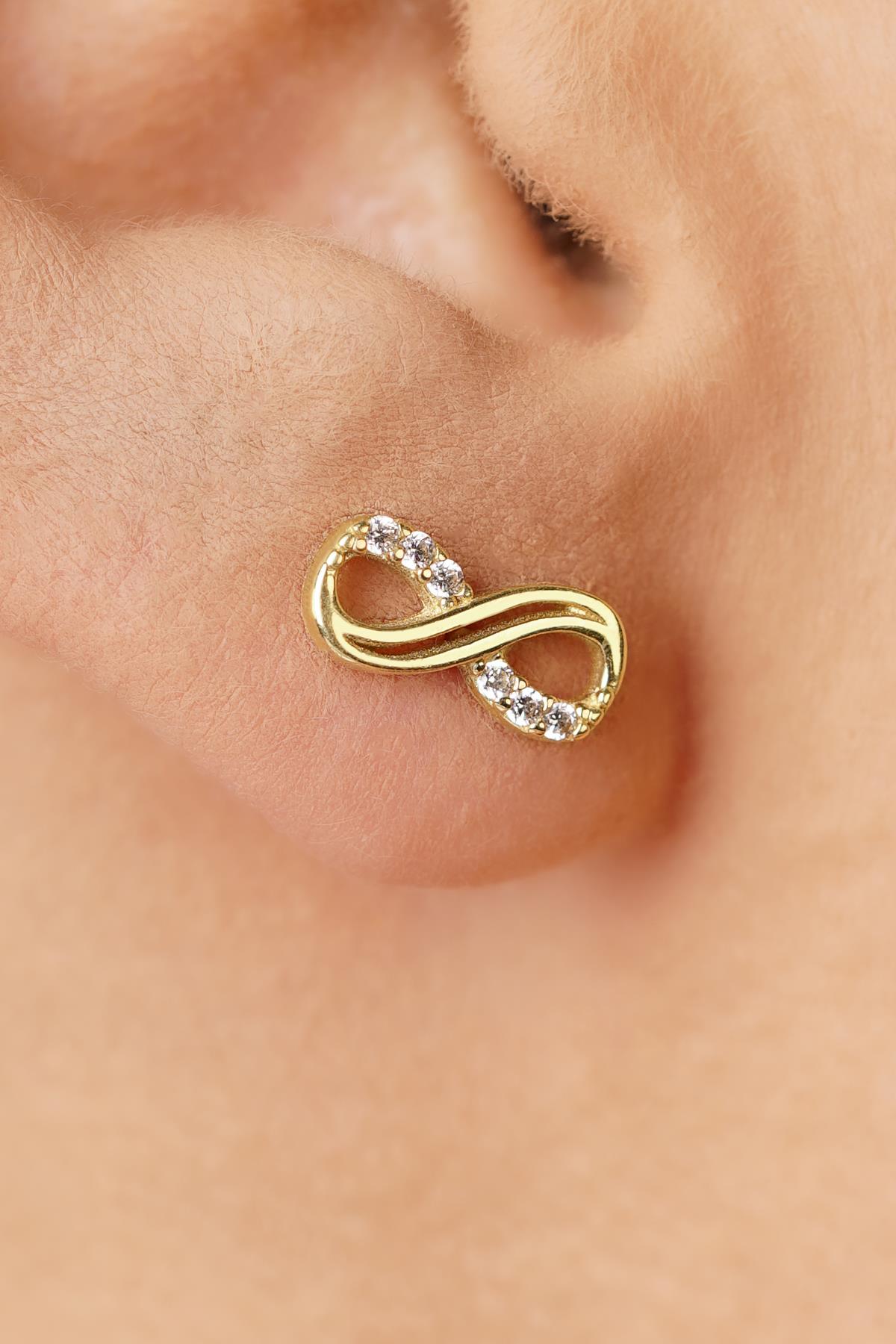 14ct Gold Pave Infinity Stud Earrings