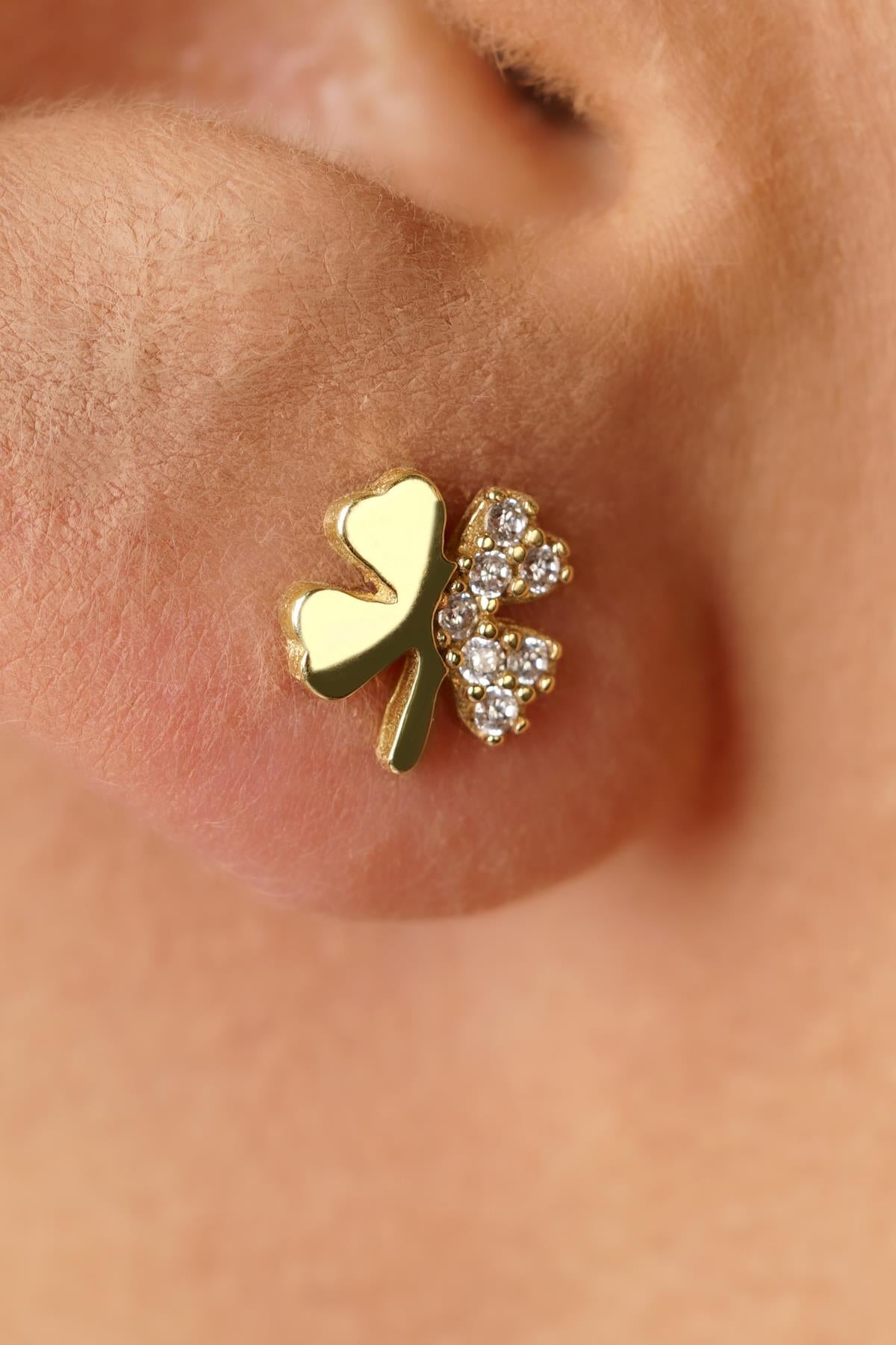 14ct Gold Pave Lucky Clover Studs