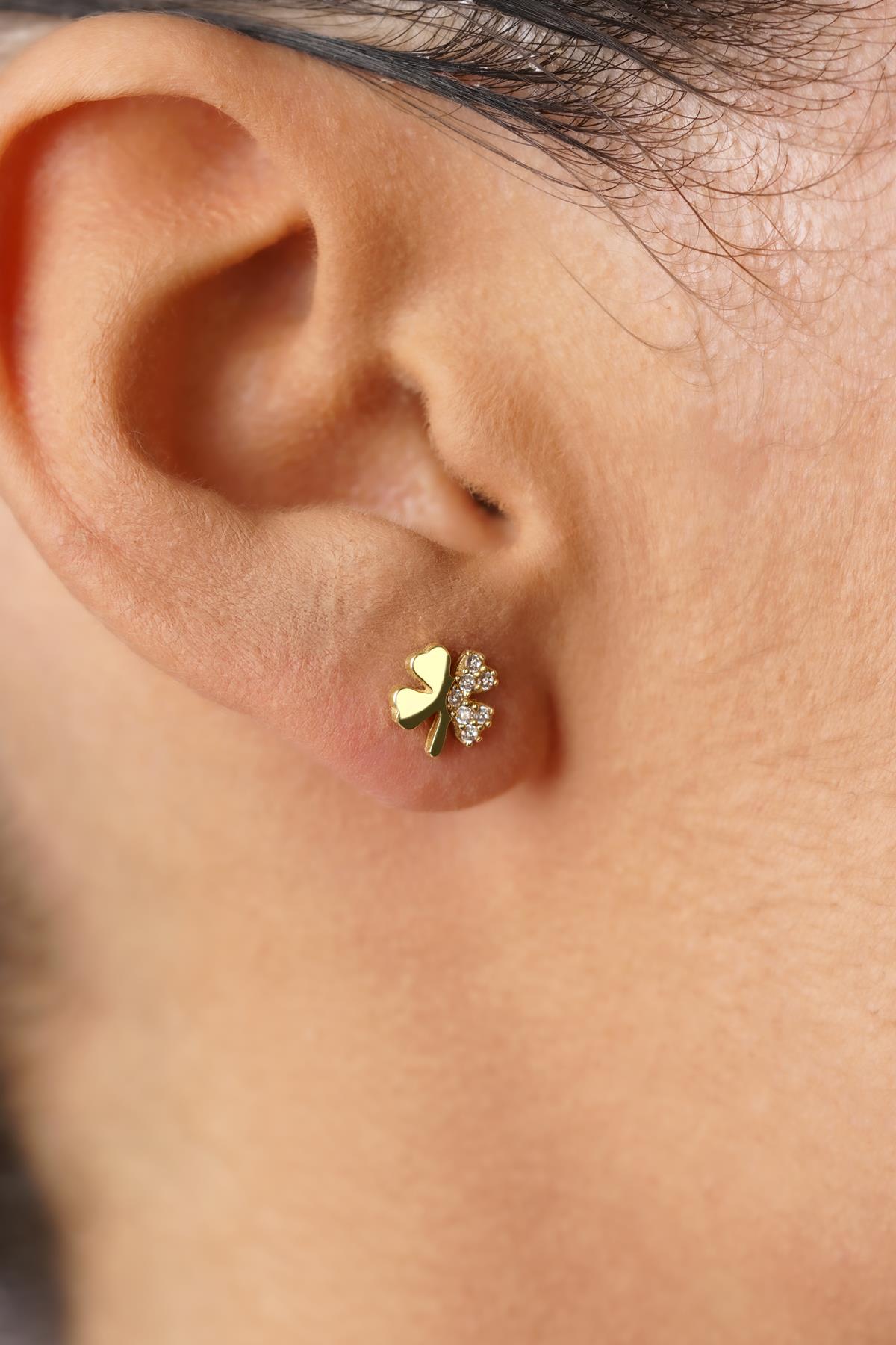 14ct Gold Pave Lucky Clover Studs