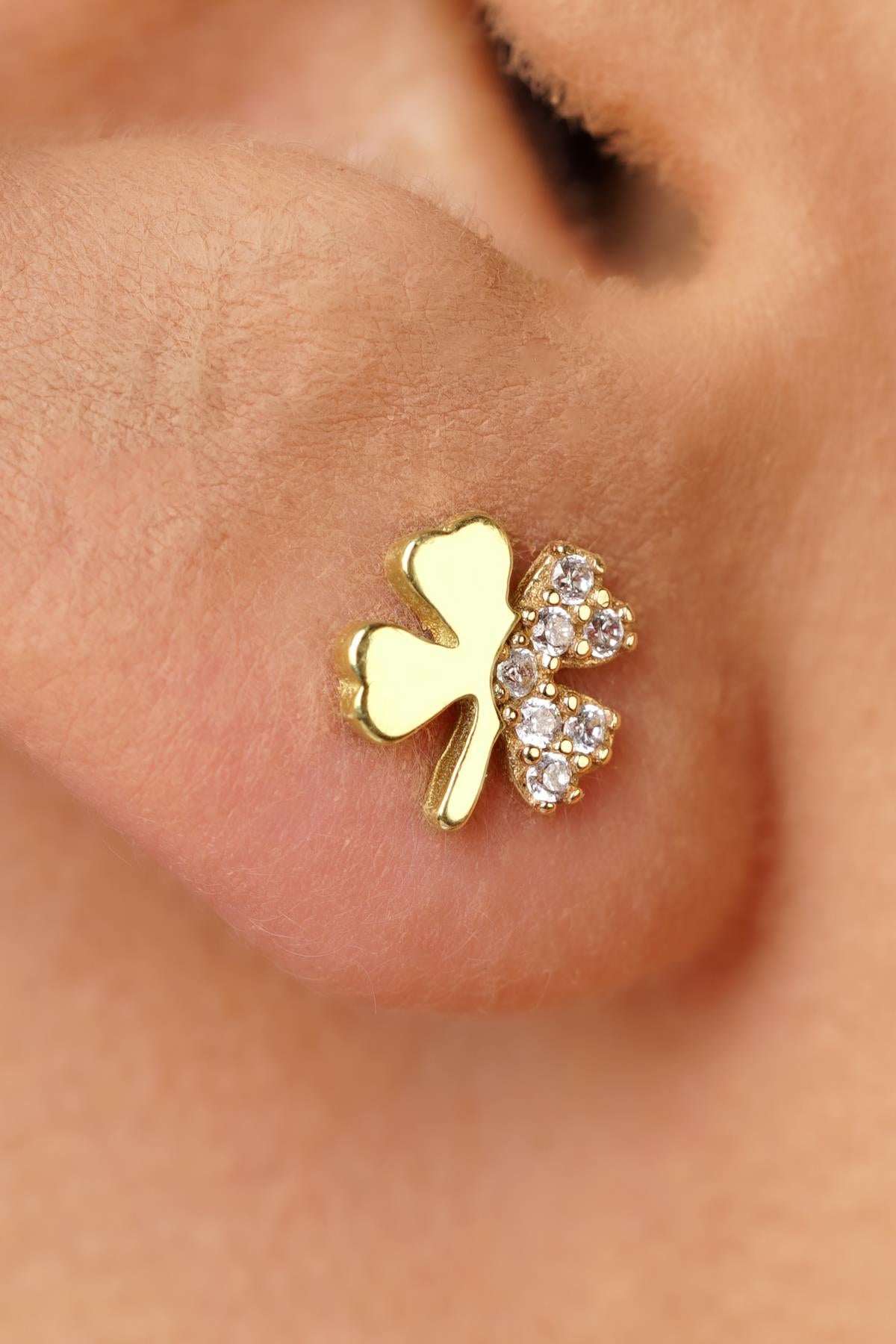 14ct Gold Pave Lucky Clover Studs