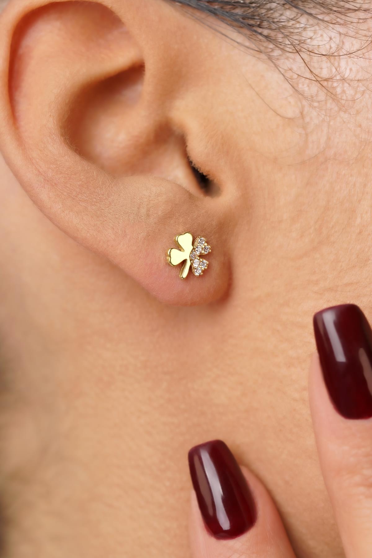 14ct Gold Pave Lucky Clover Studs