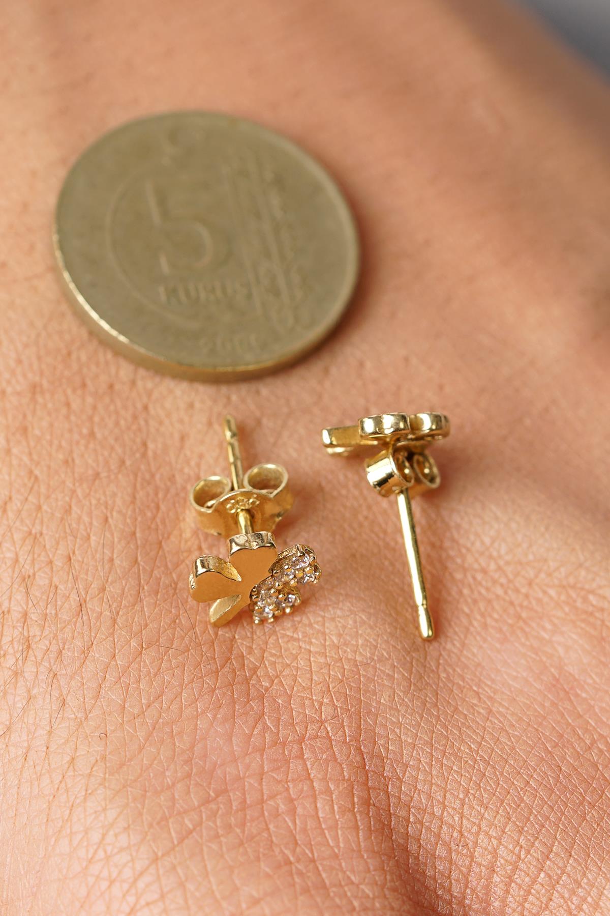 14ct Gold Pave Lucky Clover Studs