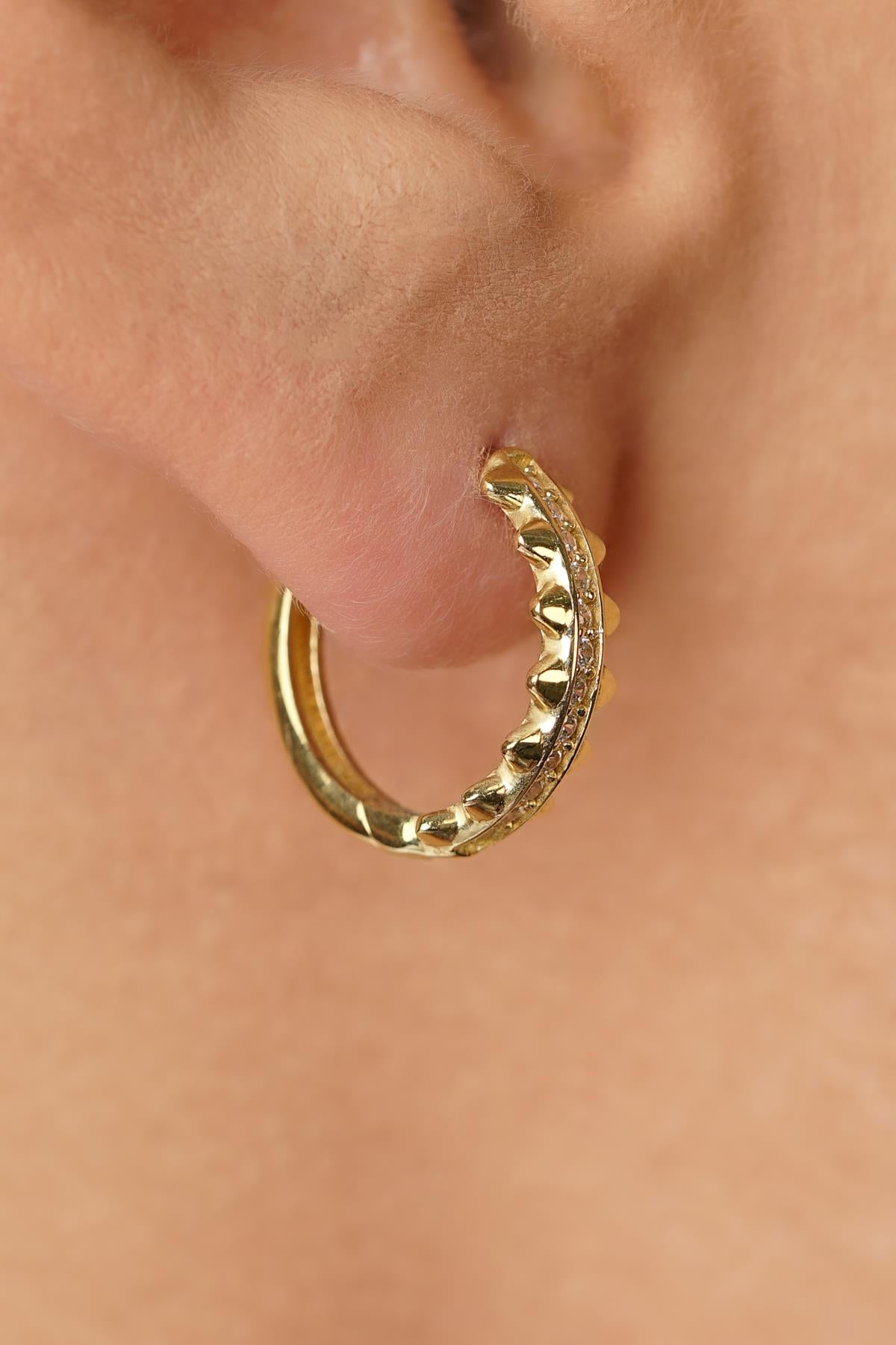 14ct Gold Shimmering Pave Hoop Earrings