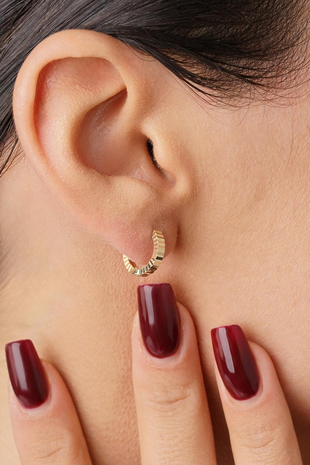 14ct Gold Small Textured Hoop Earrings