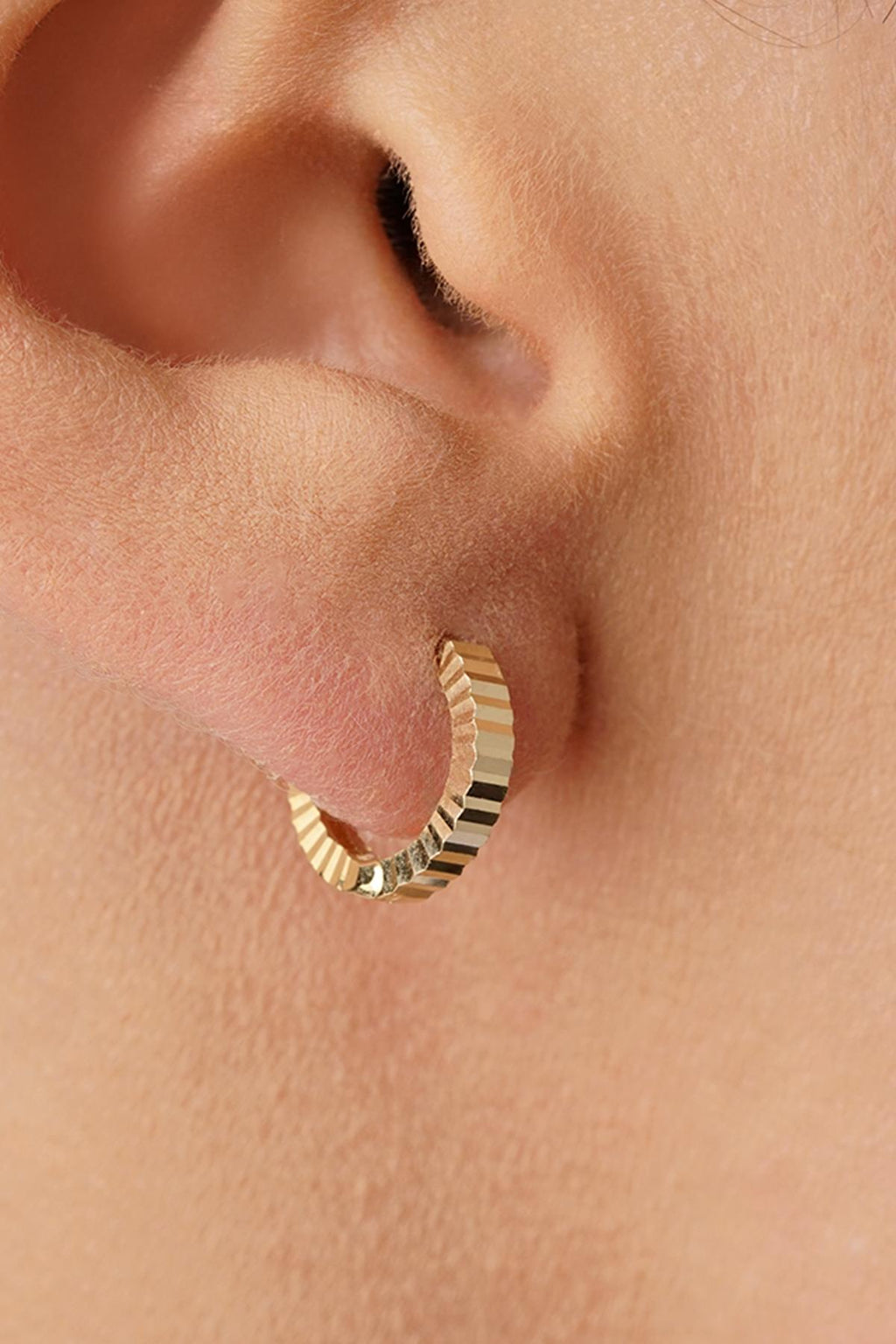 14ct Gold Small Textured Hoop Earrings