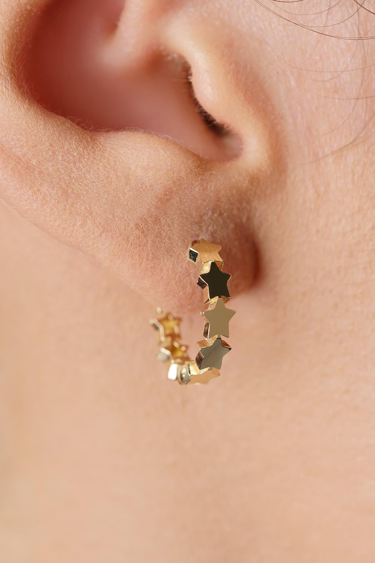 14ct Gold Star Cluster Hoop Earrings