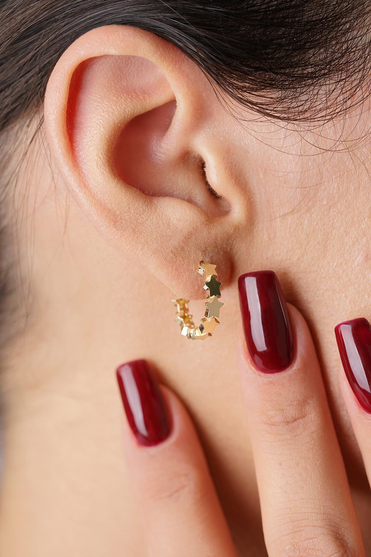 14ct Gold Star Cluster Hoop Earrings