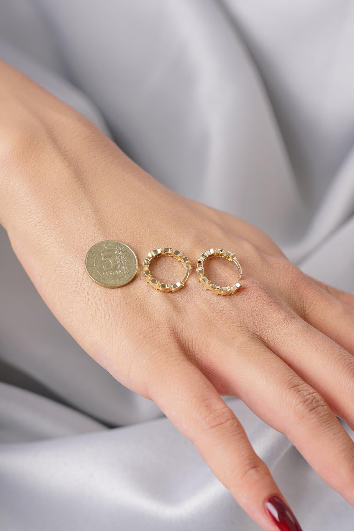 14ct Gold Star Cluster Hoop Earrings