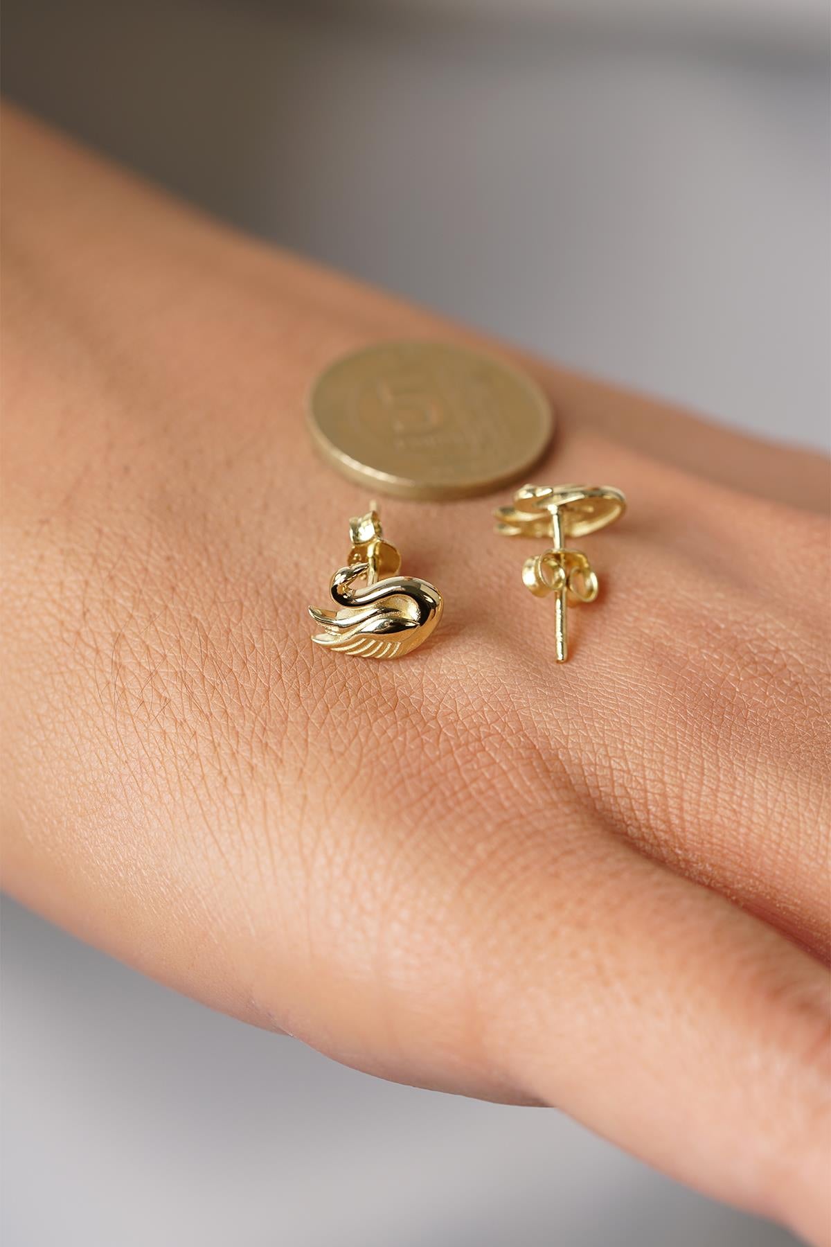 14ct Gold Swan Stud Earrings