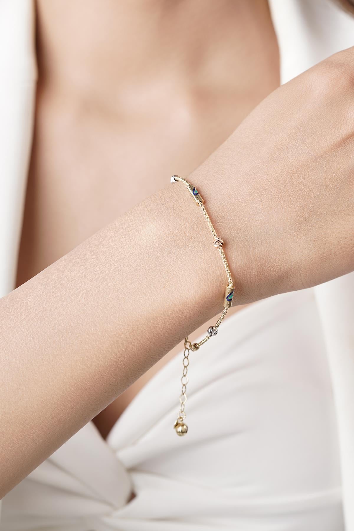 14ct Gold 1 Row Evil Eye Roller Bracelet