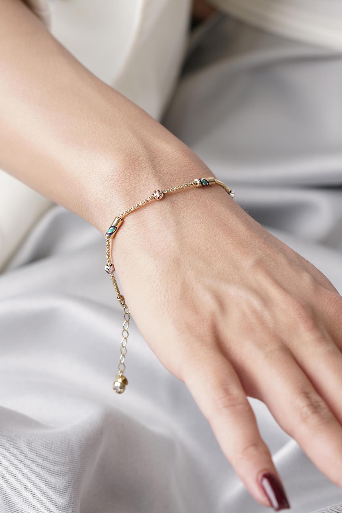 14ct Gold 1 Row Evil Eye Roller Bracelet