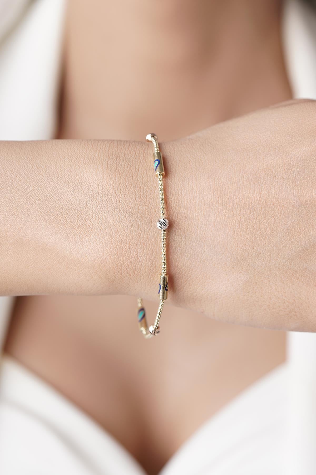 14ct Gold 1 Row Evil Eye Roller Bracelet