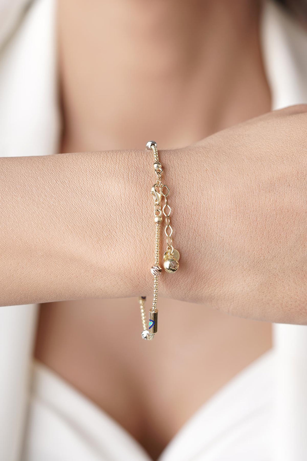 14ct Gold 1 Row Evil Eye Roller Bracelet