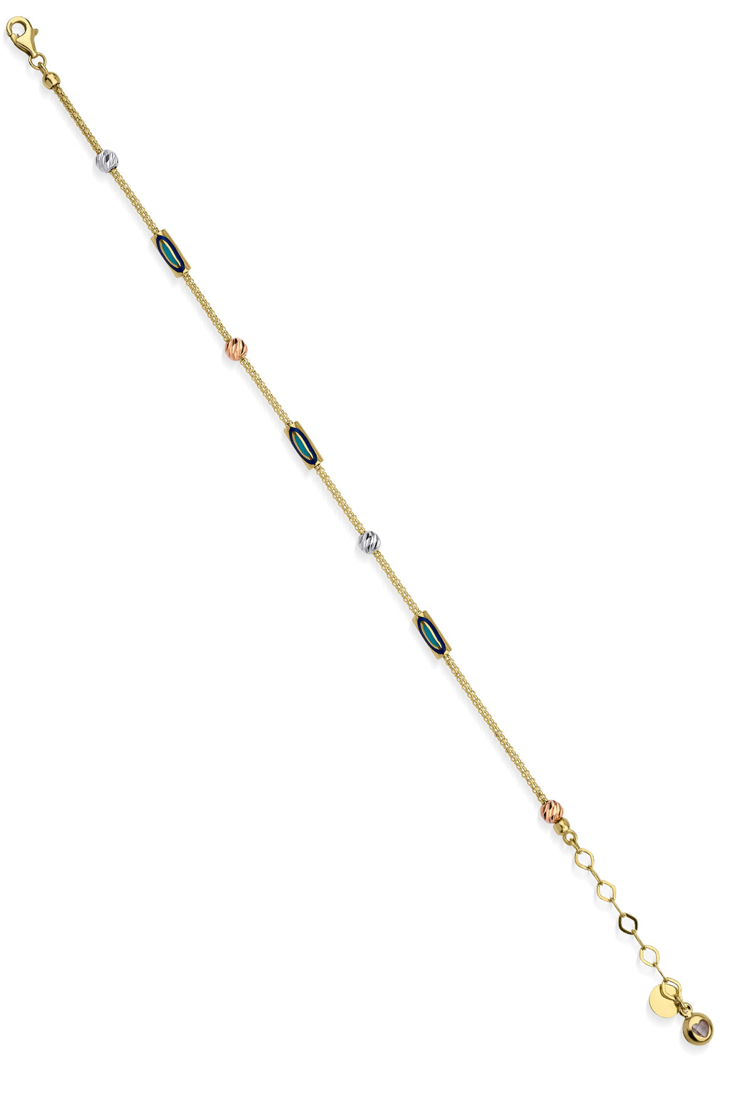 14ct Gold 1 Row Evil Eye Roller Bracelet