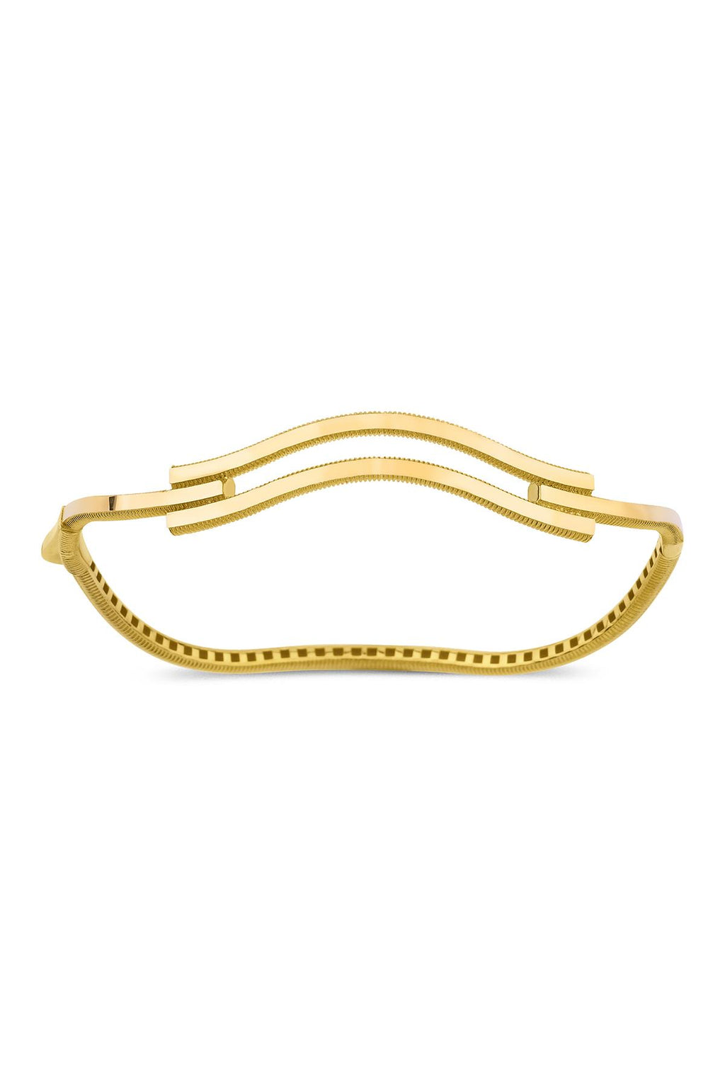 14ct Gold  22ct Looking Wavy 2 Rows Of Ribs Bangle