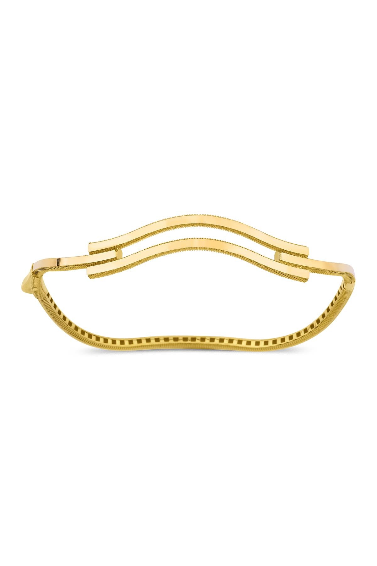 14ct Gold  22ct Looking Wavy 2 Rows Of Ribs Bangle