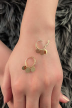 14ct Gold 3 Round Sequin Dangle Huggie Earrings