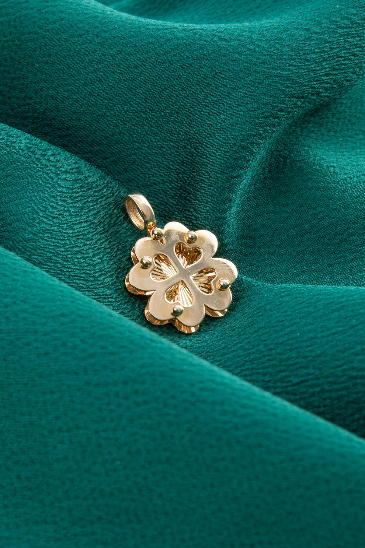 14ct Gold 3D Four Leaf Clover Charm