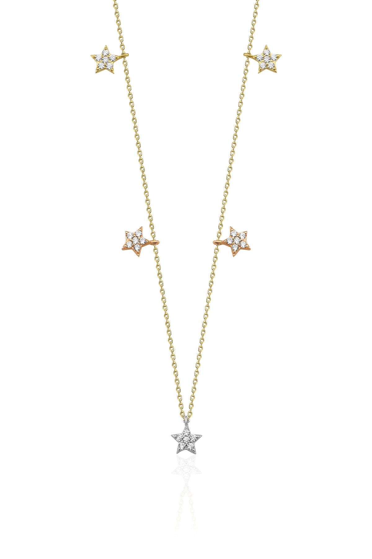 14ct Gold 5 Star Stone Drop Necklace