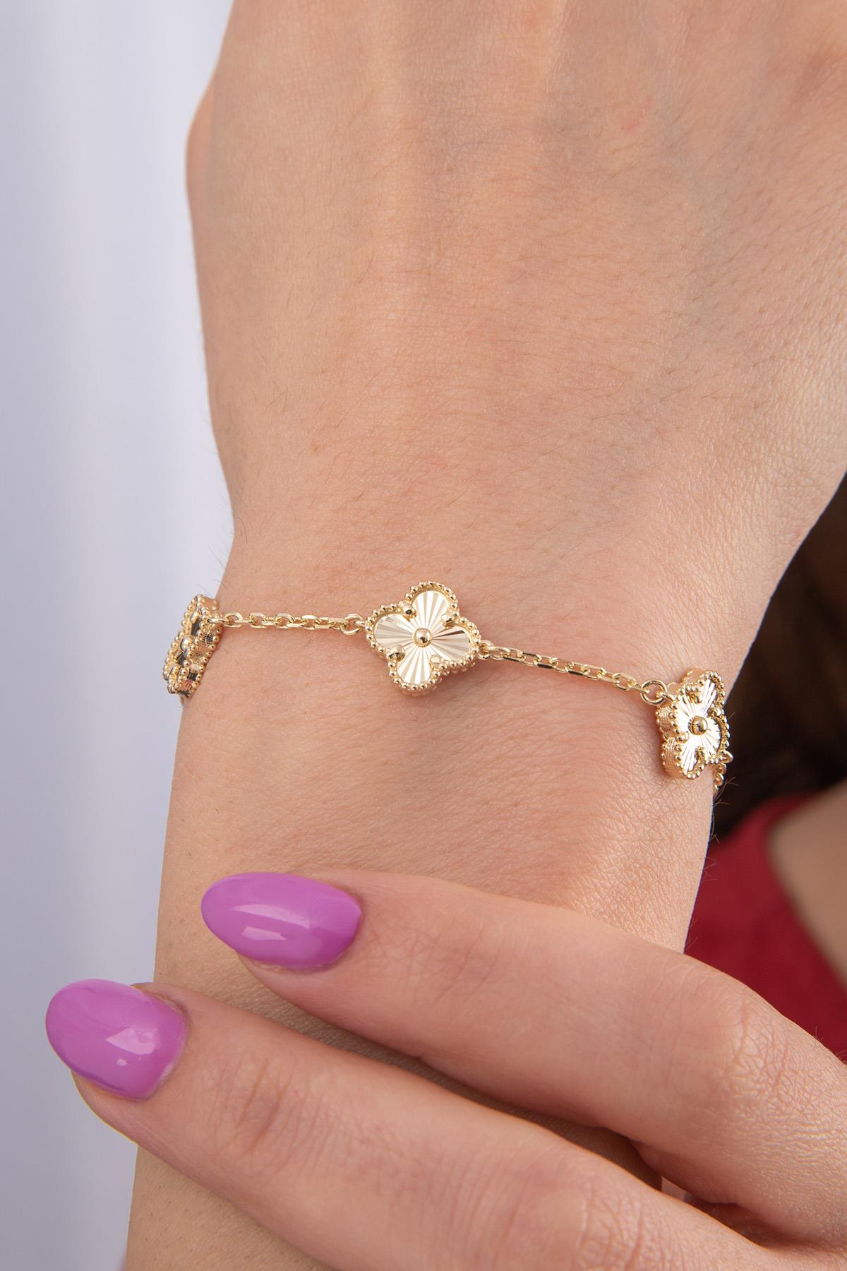 14K Gold 5 Sunburst Clover Bracelet