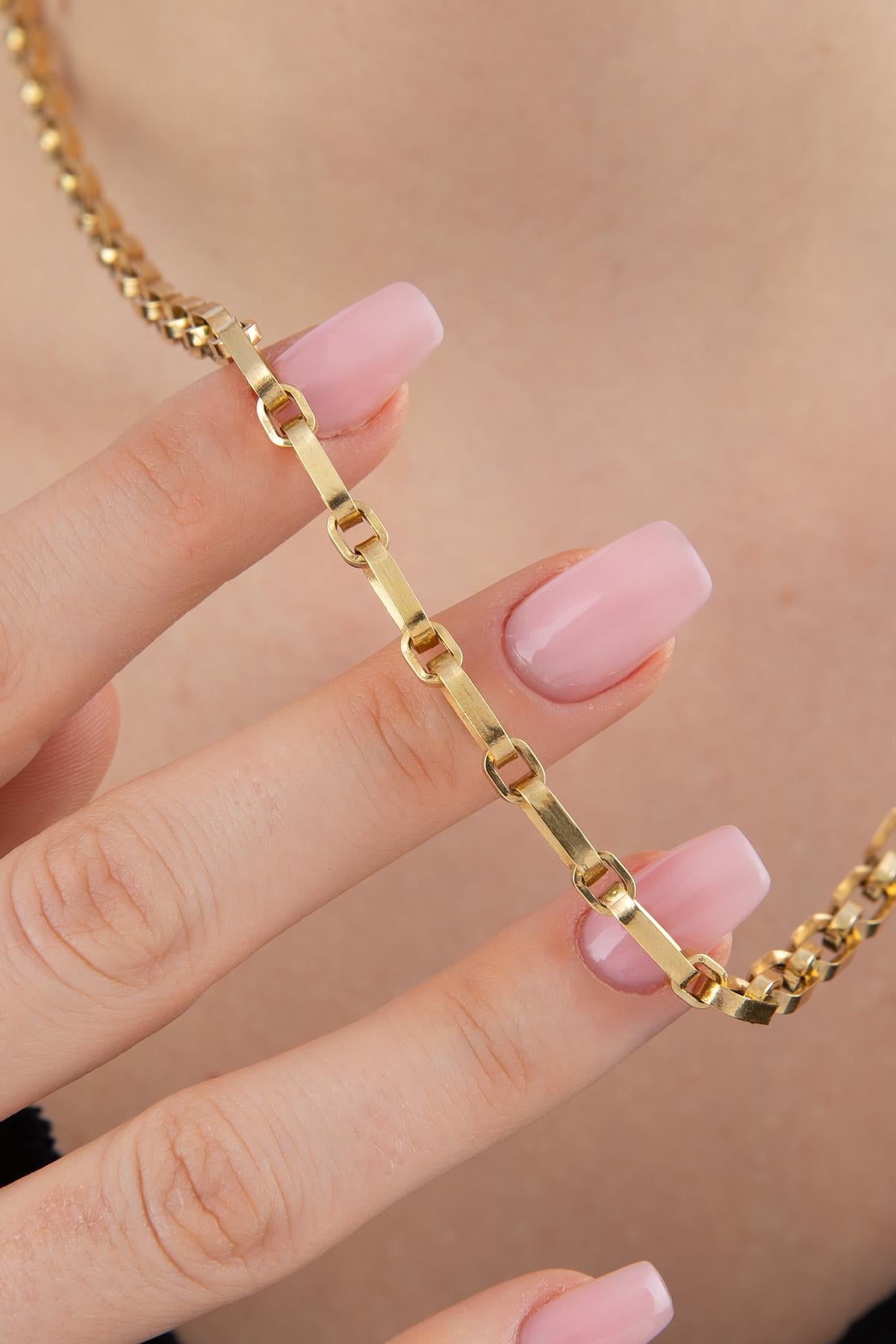 14ct Gold Alternating Rectangle Paperclip Chain