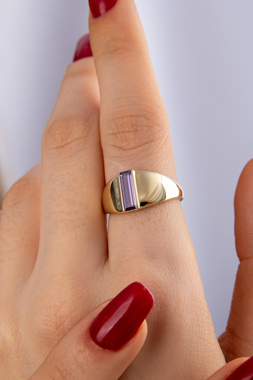 14ct Gold Amethyst Bar Ring