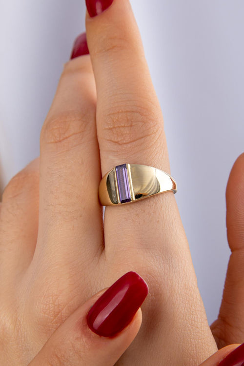 14ct Gold Amethyst Bar Ring