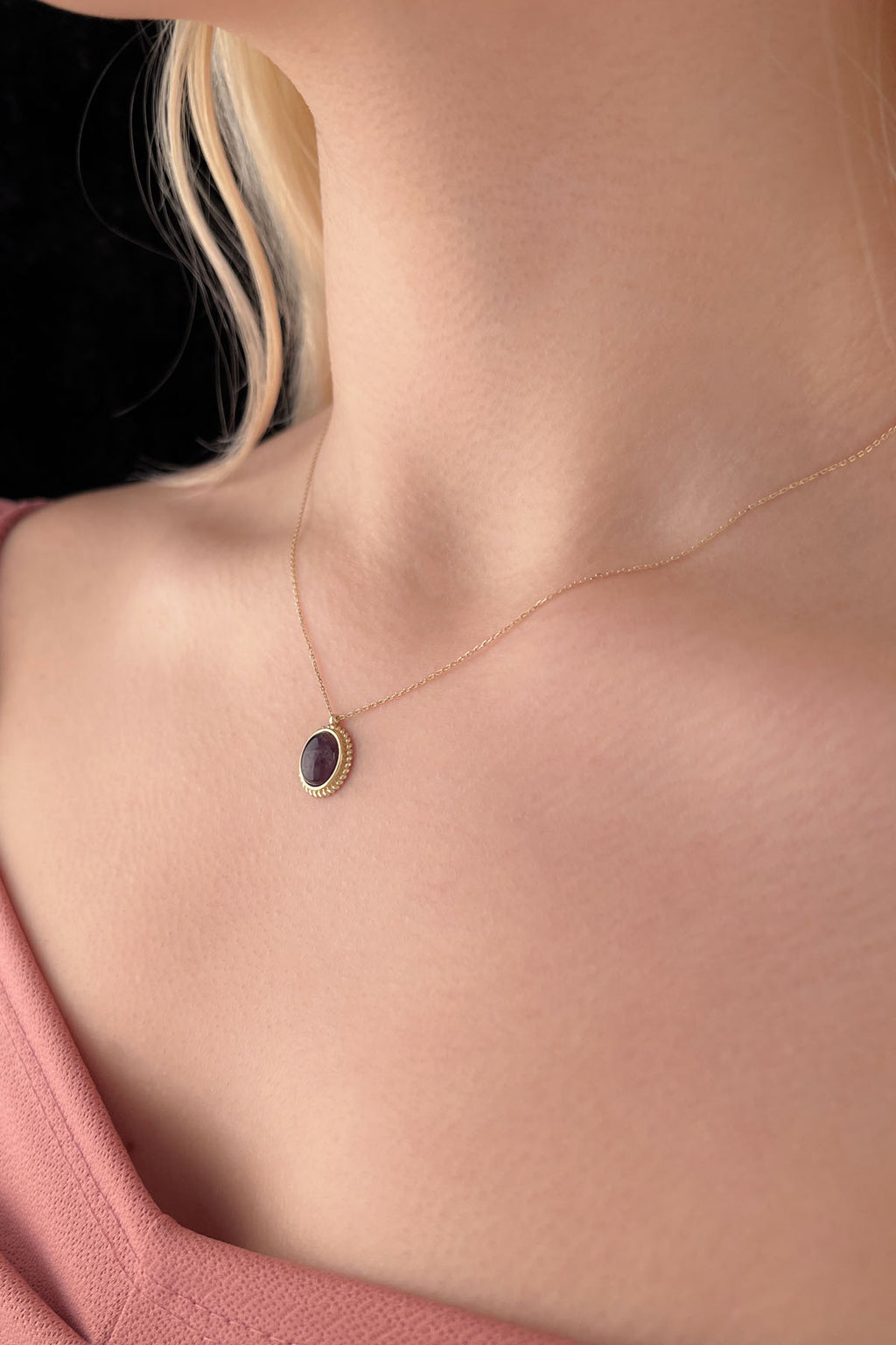 14ct Gold Amethyst Stone Twisted Necklace