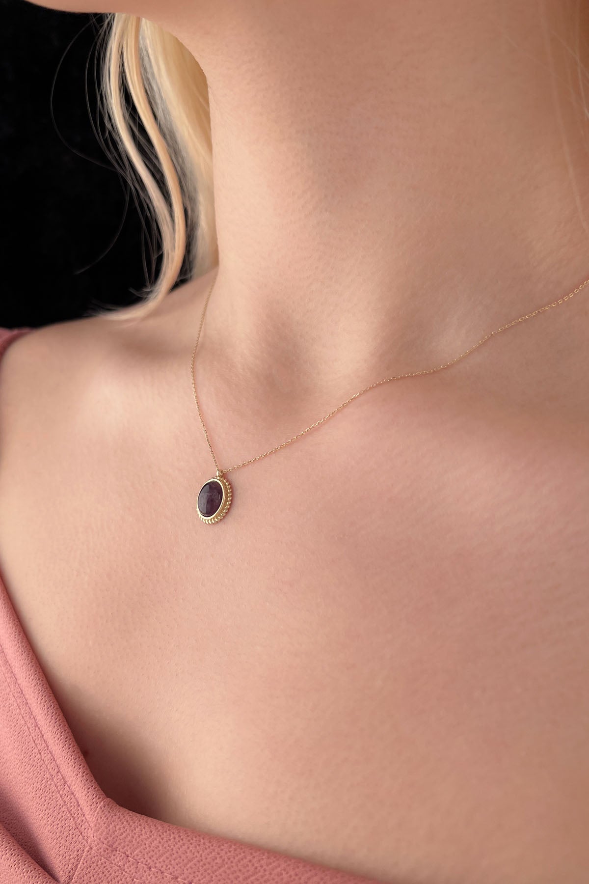 14ct Gold Amethyst Stone Twisted Necklace