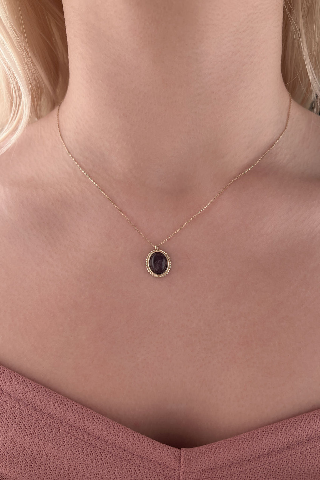 14ct Gold Amethyst Stone Twisted Necklace