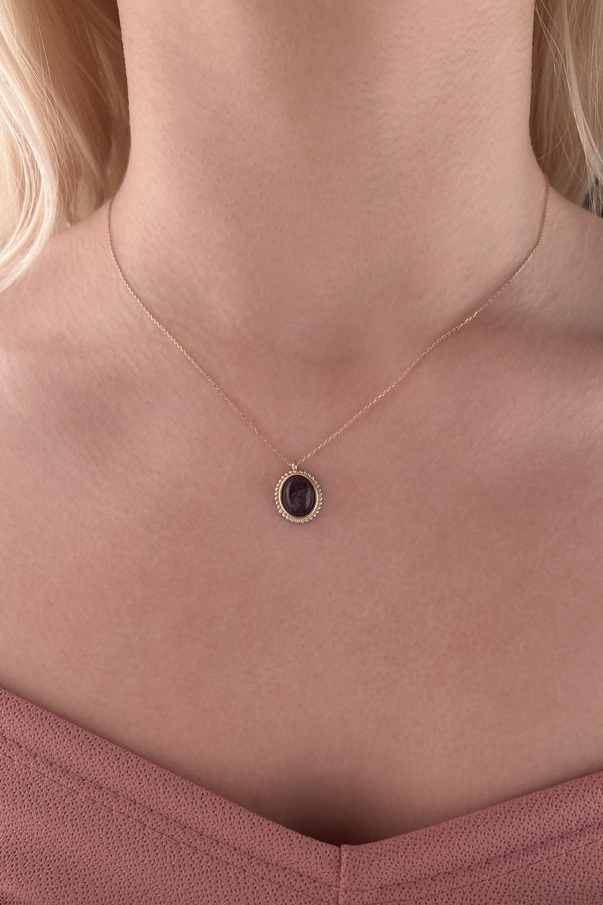 14ct Gold Amethyst Stone Twisted Necklace