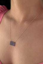 14ct Gold Amethyst Stones Designed Rectangle Necklace