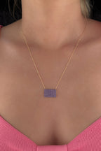 14ct Gold Amethyst Stones Designed Rectangle Necklace