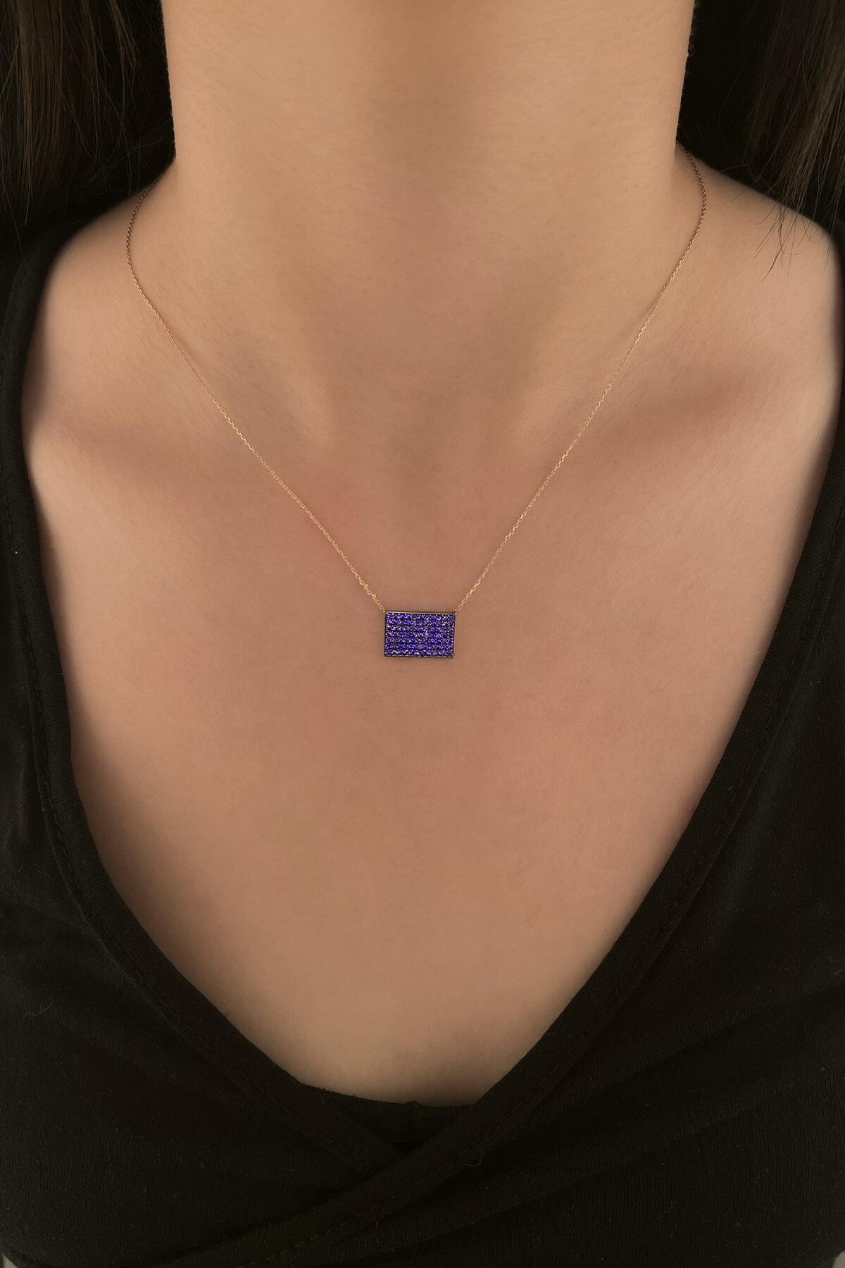 14ct Gold Amethyst Stones Designed Rectangle Necklace