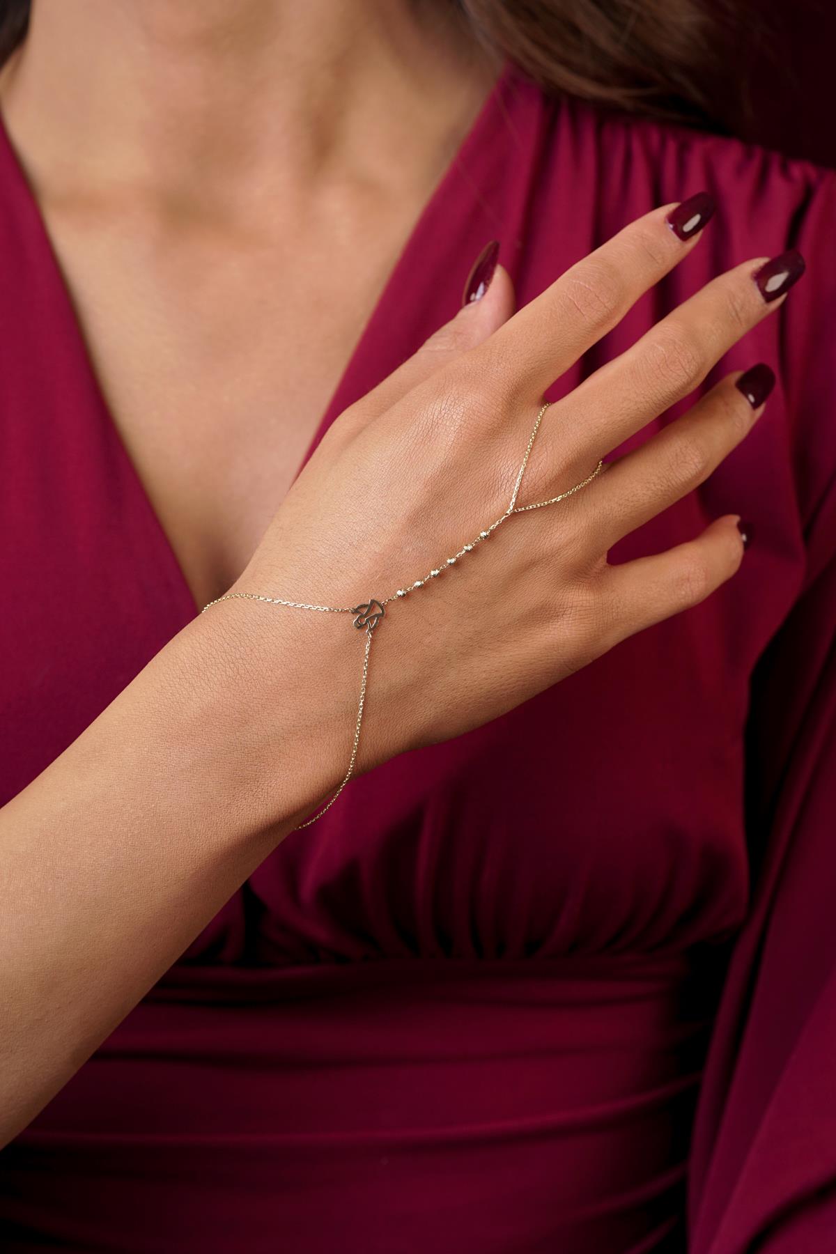 14ct Gold Angel Charm Beaded Hand Chain