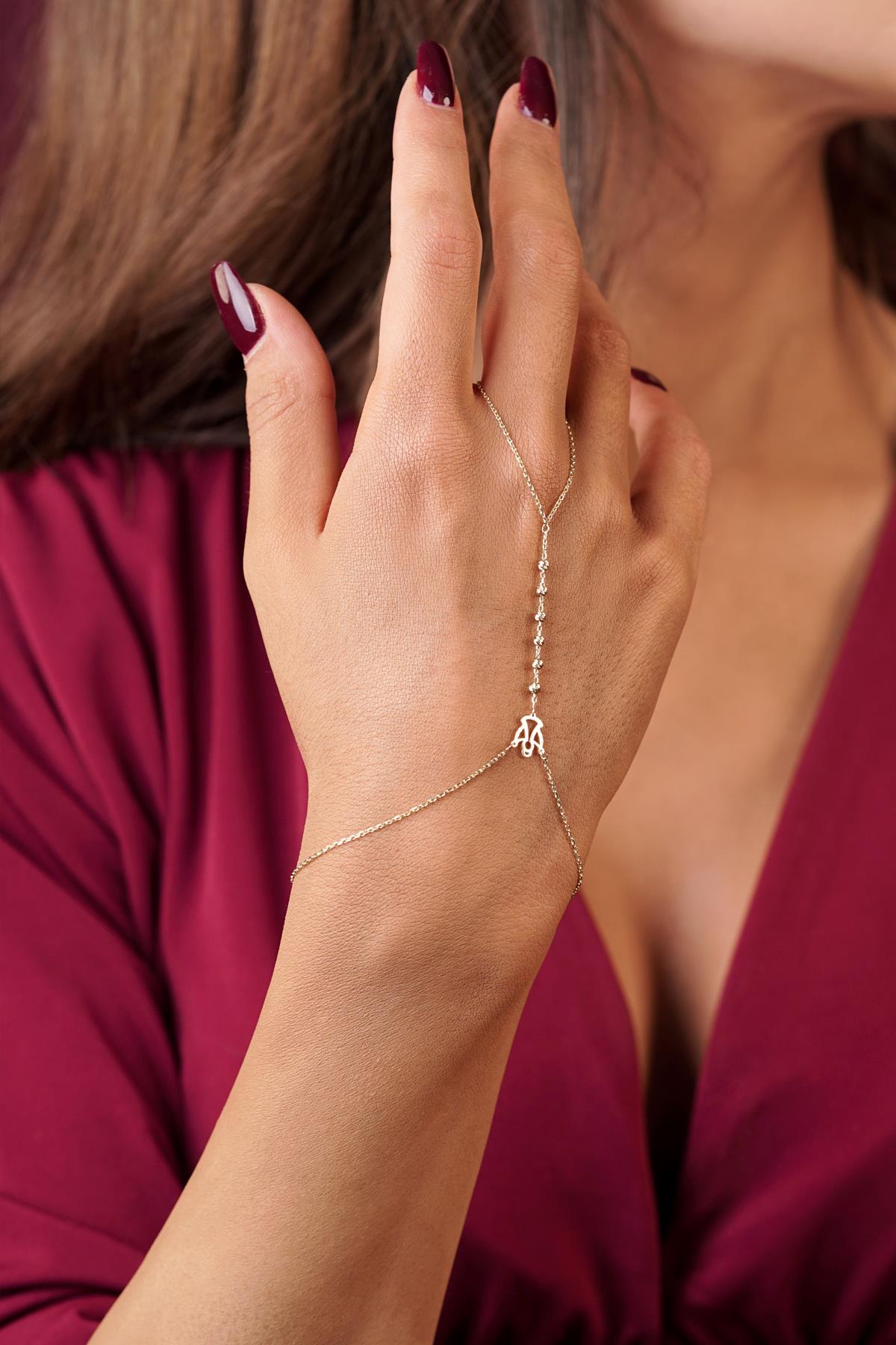 14ct Gold Angel Charm Beaded Hand Chain