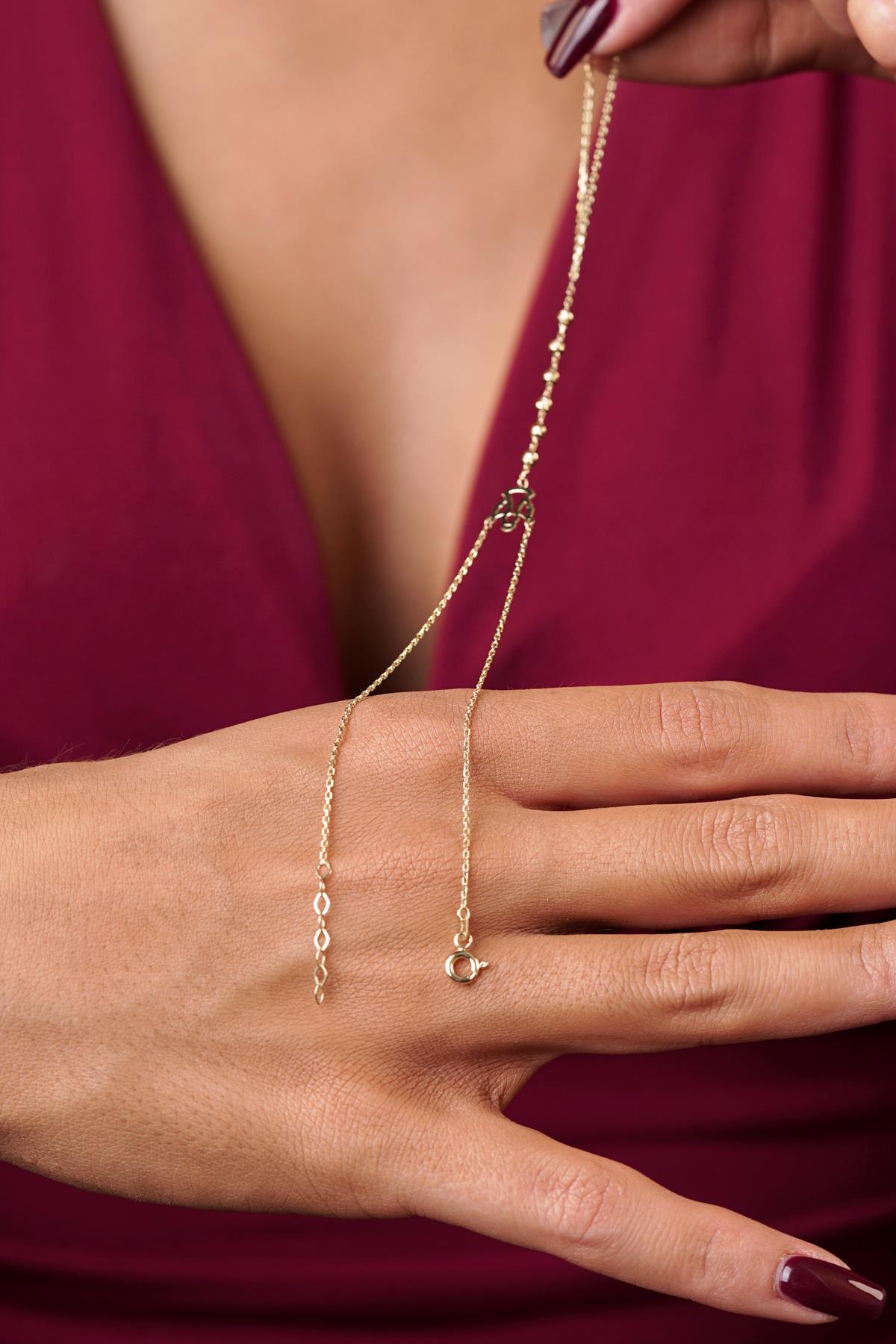 14ct Gold Angel Charm Beaded Hand Chain