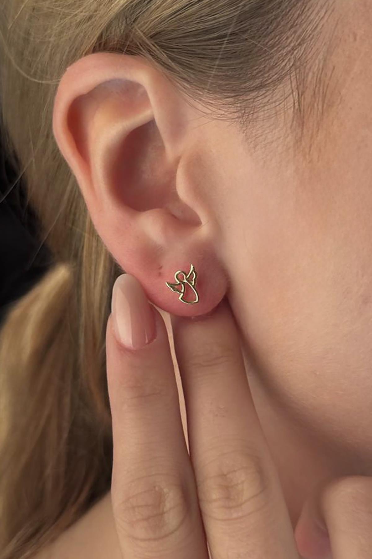 14K Gold Angel Shape  Stud Earrings