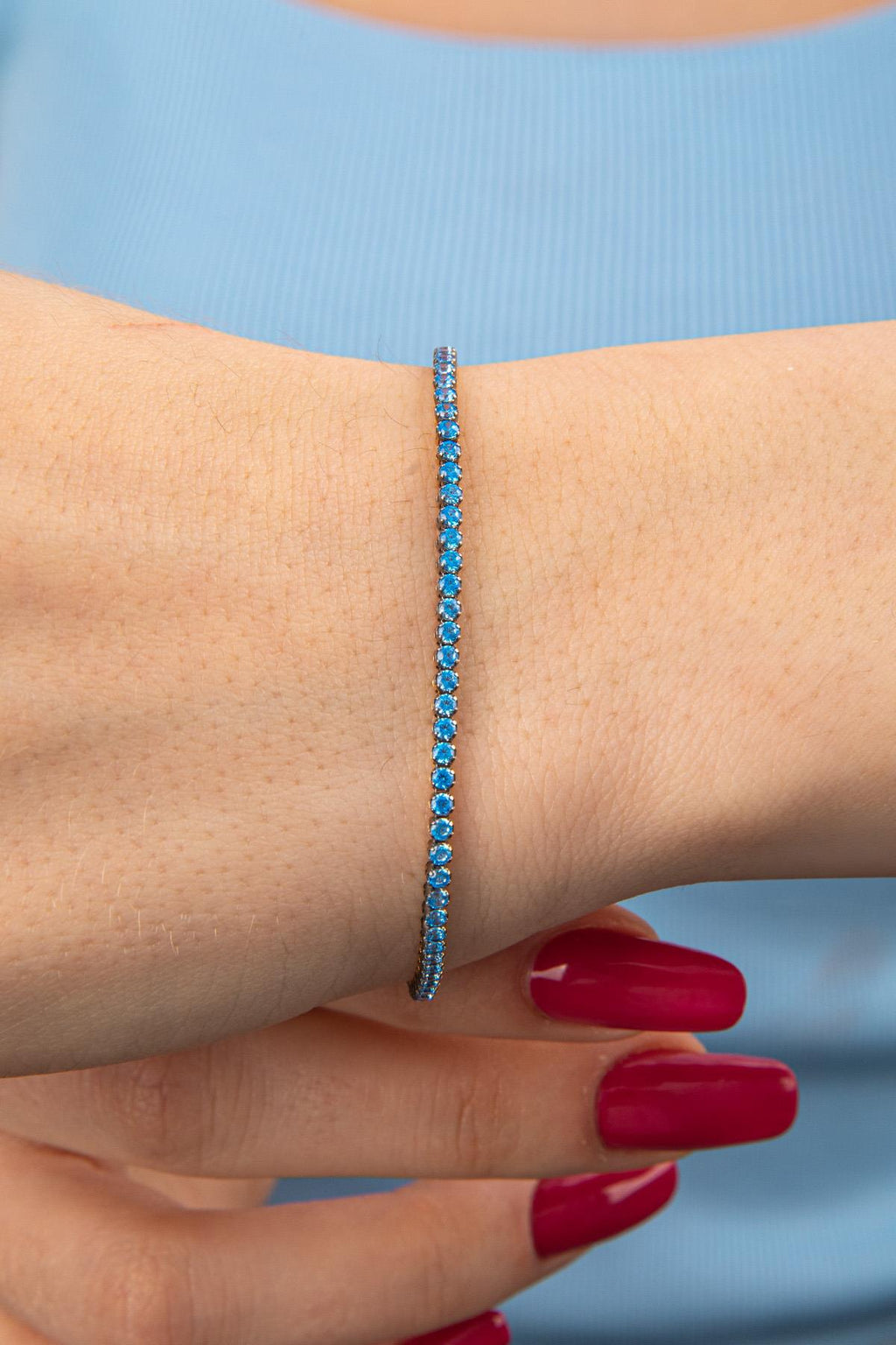 14ct Gold Aquamarine Thin Tennis Bracelet