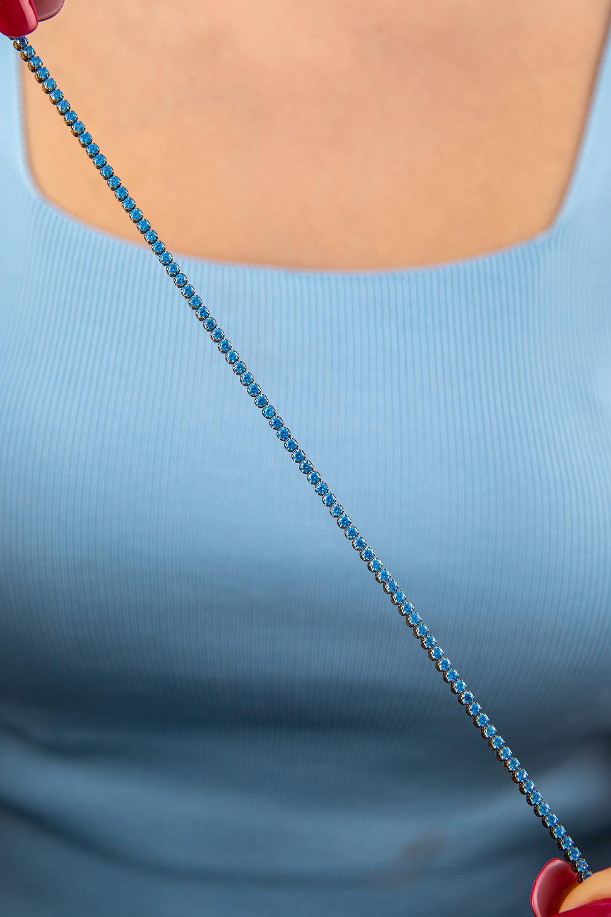 14ct Gold Aquamarine Thin Tennis Bracelet