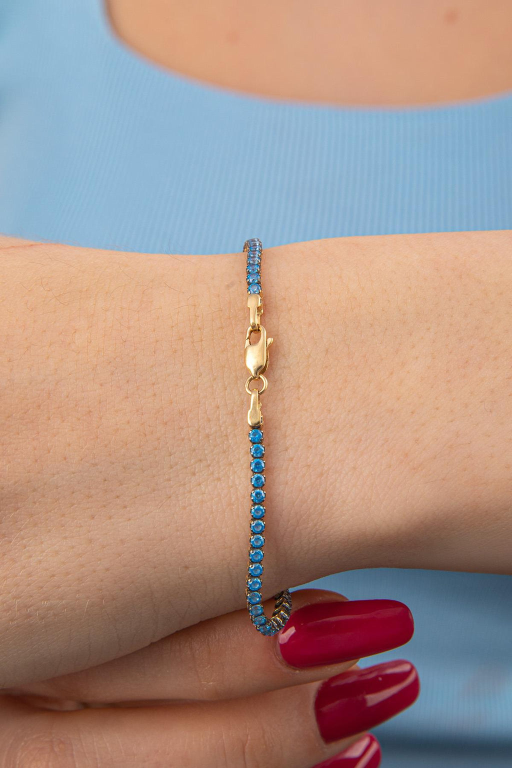 14ct Gold Aquamarine Thin Tennis Bracelet