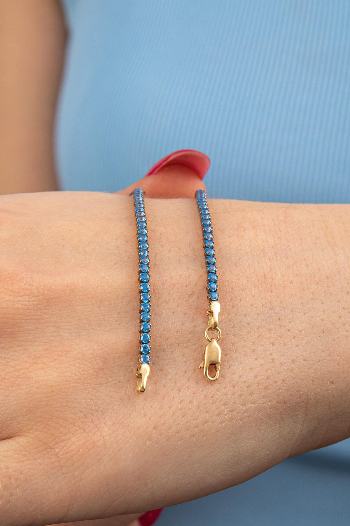 14ct Gold Aquamarine Thin Tennis Bracelet