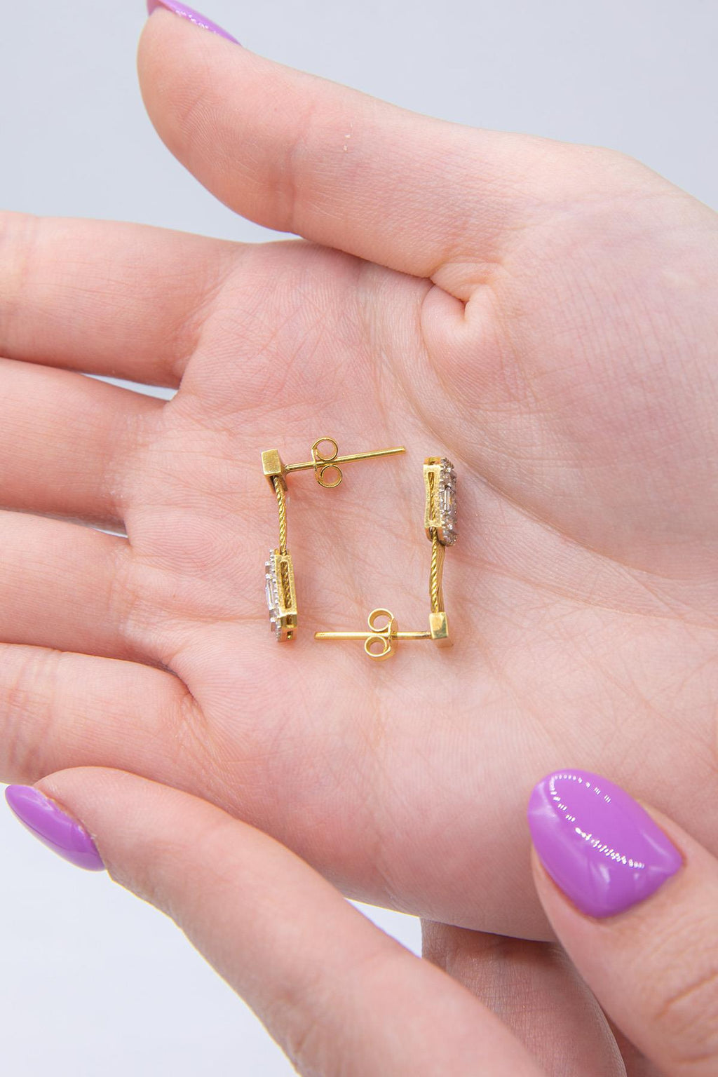 14ct Gold Baguette Drop Stud Earrings
