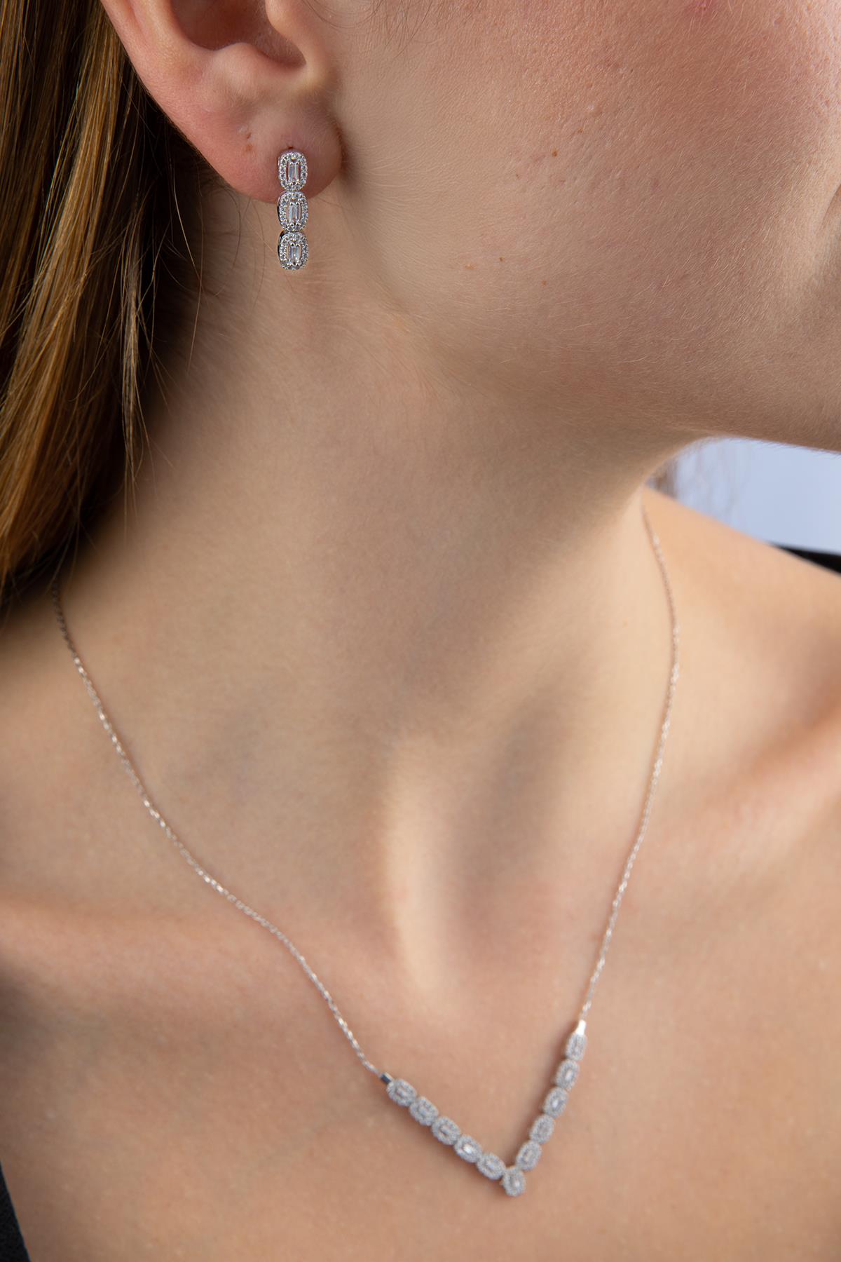 14ct Gold Baguette Set ( Earrings - Necklace )